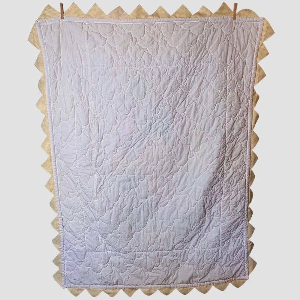 Vtg Precious Moments Our Baby Quilt Sawtooth Yellow Pastel Cottagecore 61x47